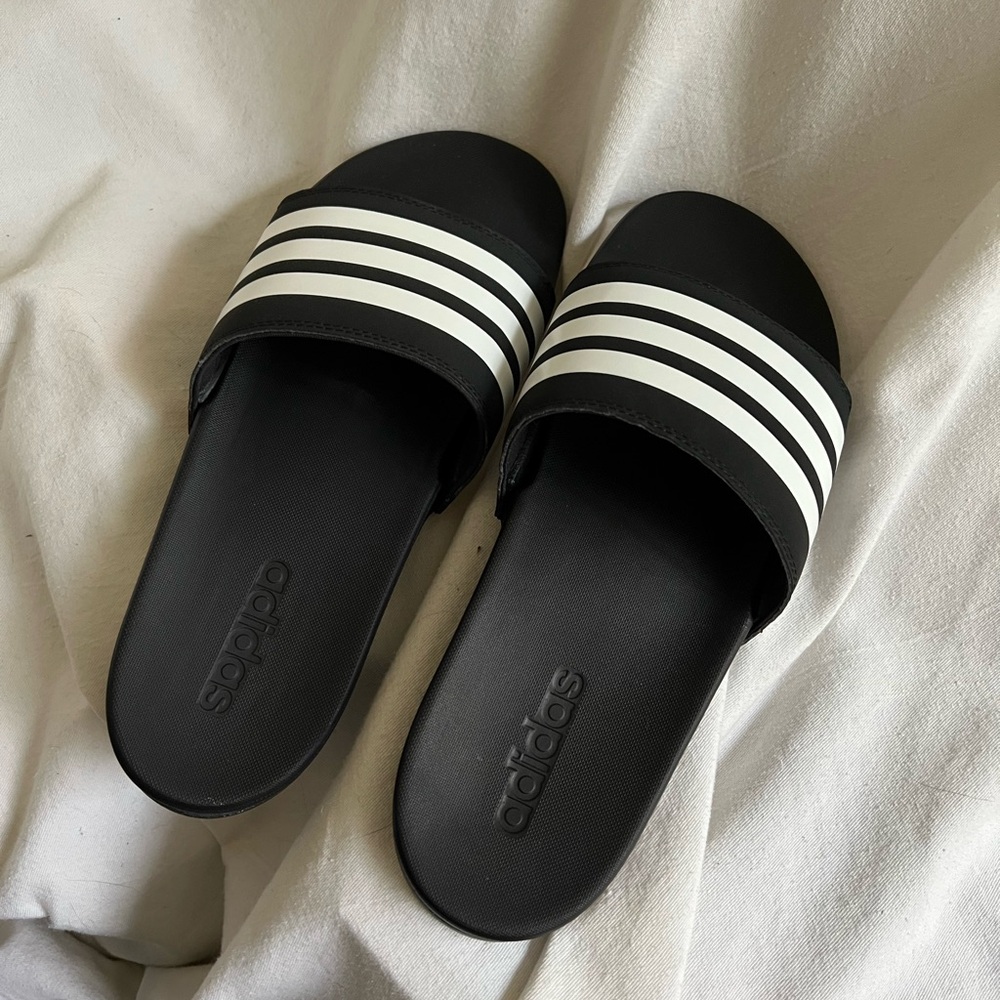 Adidas Black Slides with White Stripes / New / Unisex